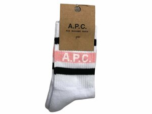 A.P.C. (アーペーセー) 靴下 ソックス ライン入り Lady's Jenny Socks COGDX F21042 FAA 22.5～24.5cm 白×ピンク（TN） レディース/078