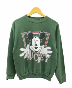 Disney (ディズニー) 古着 USA製 90s 00s ミッキーマウス Mickey Mouse スエット トレーナー M 深緑 グリーン メンズ/025