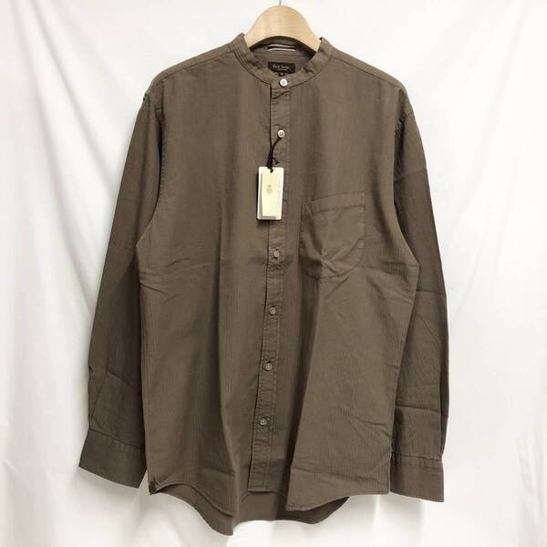 ○★訳有り 新品未使用 Paul Smith(ポール・スミス) ジャガードテクスチャーストライプ バンドカラーシャツ M ブラウン★○