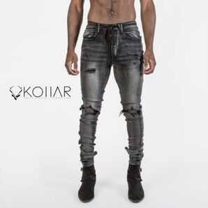 KOLLAR CLOTHING Blown-Out Knee Denim