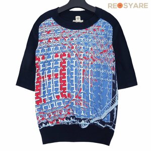  beautiful goods Hermes 2021AW H Logo print tsu il re-n wool silk short sleeves knitted pull over tops cut and sewn 45647