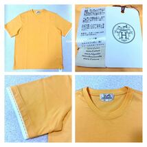 国内正規品 未使用 Lサイズ Hermes エルメス Piqures Sellier 半袖 Tシャツ ディテール セリエステッチ メロン イエロー系 純正BOX カード_画像4