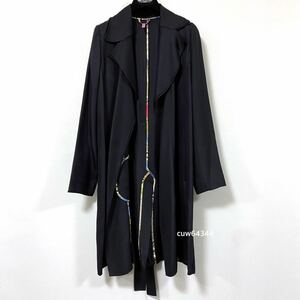 国内正規品 超高級 ETRO エトロ シルク100％ 特殊加工 デザインコート ロングコート 42 S～M対応 ブラック 黒 ドレスコート！