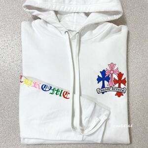 国内正規品 極美品 XL CHROME HEARTS クロムハーツ マルチカラー プルオーバー クロス パーカー フーディ ホワイト 白 ブランドタグ