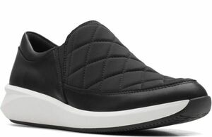 Clarks 25cm super light weight black Wedge sneakers leather quilting slip-on shoes boots heel dress pumps heel limit 11