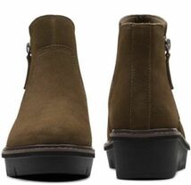 送料無料 Clarks 25.5cm ウエッジ ブーツ オリーブ サイド ジッパー スエード レザー スニーカー ヒール オフィス パンプス AAA164_画像3