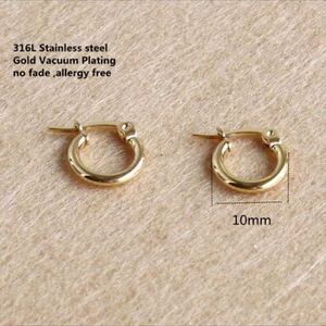  new goods 316l surgical stainless steel 10mm hoop earrings 18k Gold stainless steel earrings unisex high quality metal allergy free shipping 