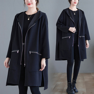 [ including in a package 1 ten thousand jpy free shipping ] autumn new goods * lady's * casual * easy large size * hood attaching * plain * trench coat * long sleeve *L~XXL*