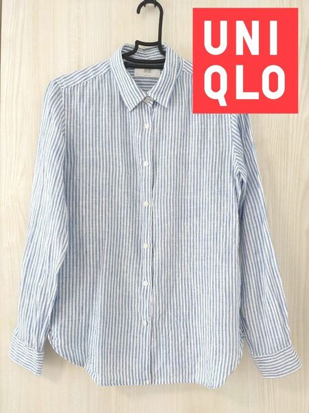 【美品】UNIQLO プレミアムリネンストライプシャツ