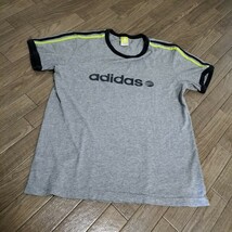 ☆adidas NEO old リンガー Tシャツ フロント BIGロゴ プリント トリム メンズ L 杢グレー オールド アディダス ネオレーベル 古着 USED_画像4