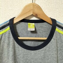 ☆adidas NEO old リンガー Tシャツ フロント BIGロゴ プリント トリム メンズ L 杢グレー オールド アディダス ネオレーベル 古着 USED_画像3