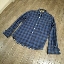 ☆BEAMS HEART リバーシブル コットン シャツ ジャケット チェック柄 イエロー ブルー メンズ F 厚め 長袖 ビームハート ブランド古着 USED_画像7