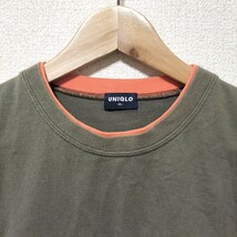 ★90s OLD UNIQLO 旧タグ Tシャツ 重ね着風 リンガー風 メンズ サイズM クルーネック 半袖 カーキ オレンジ オールド ユニクロ 古着 USED_画像3