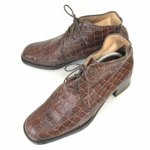  Ginza Kanematsu /GINZA KANEMATSU* crocodile / type pushed .? original leather / leather boots [36.5/23.0-23.5/BROWN] heel to raise / business /dress shoes*H-57