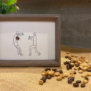 珈琲豆 糸 コーヒー豆アート インテリア 写真立て はがきサイズ