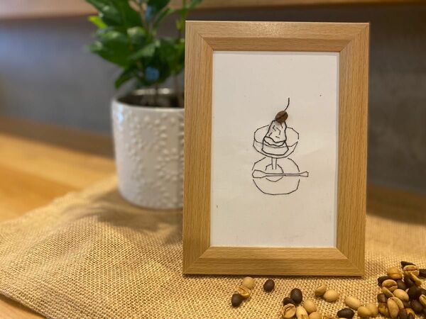 珈琲豆 糸 コーヒー豆アート インテリア 写真立て はがきサイズ 写真立て