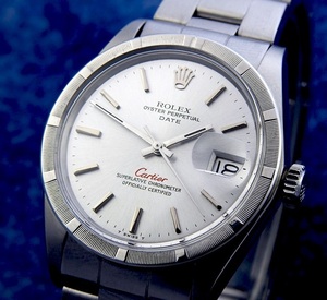 ROLEX Oyster Perpetual Date 1501 Engine turned bezel Steel Silver dial メンズ自動巻き ( 極美品、OH済み) / 34mm