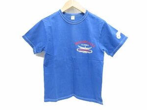 132☆The Flat Head フラットヘッド MOTORCYCLE モーターサイクル プリント 半袖 Tシャツ ブルー サイズ：36 ※中古