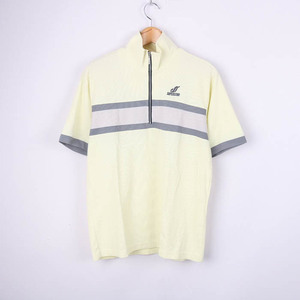  Mizuno short sleeves T-shirt mok neck half Zip mesh tops sportswear super Star men's M size yellow Mizuno