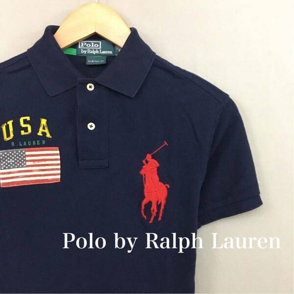 【美品・良品】ポロラルフローレン Polo by Ralph Lauren ポロシャツ 半袖 トップス ビッグポニー かのこ ネイビー XSサイズ メンズ £▽