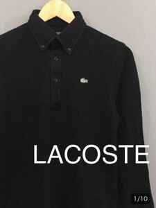 ラコステ LACOSTE 銀ワニ ポロシャツ 長袖 ボタンダウンシャツ ブラック レディース サイズ3 !★