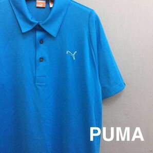 プーマ PUMA【美品】 ゴルフ ドライポロシャツ 半袖 ワンポイント ロゴ ブルー Mサイズ ～▼