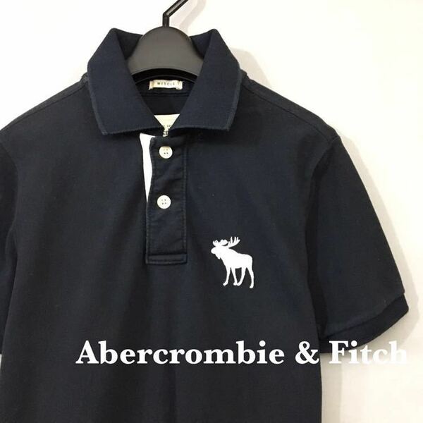 アバクロンビーアンドフィッチ Abercrombie & Fitch ヘラジカ 鹿 A&F MUSCLE 鹿の子 ポロシャツ アイコン ブラック メンズ Sサイズ ♭△