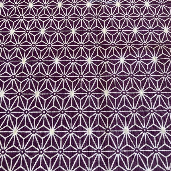 生地／ハギレ　麻の葉柄　紫　生地巾112×丈83cm+巾80×丈18cm