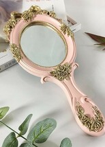 手鏡 パステルカラー バラの装飾 リボン付き アンティーク風 (ピンク)_画像1