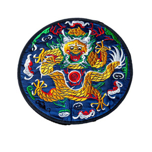 ティーマット ポットマット 鍋敷き 中国茶道具 中国風 龍の刺繍 黒の縁取り 円形 布製 (ブルー)