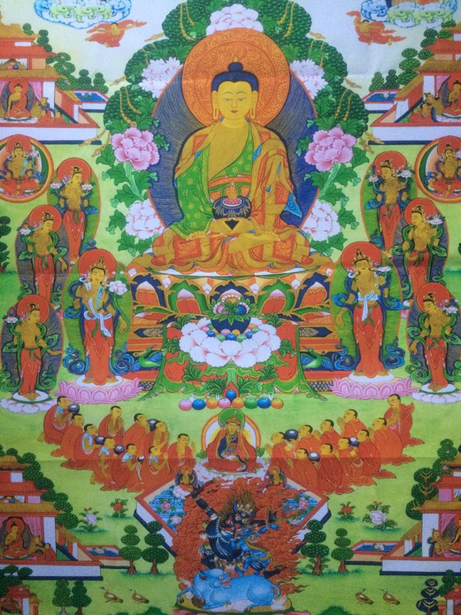 Manji Buddhist Art [Amida Nyorai Paradise Pure Land Miniature Painting] Buddhist Painting 90cm Search: Bodhisattva Buddha Statue Saizo Esoteric Buddhism Mandala Tibetan Esoteric Buddhism A5, painting, Japanese painting, person, Bodhisattva