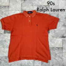 90s Ralph Lauren ラルフローレン Y2K ポロシャツ 半袖 刺繍ロゴ ポニー オレンジ レディース サイズM 玉FL3033_画像1