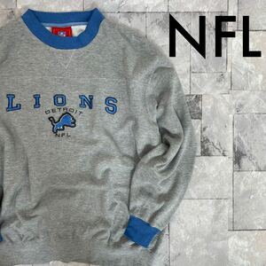 NFL デトロイト LIONS ライオンズ スウェット トレーナー ビッグロゴ 刺繍 USA企画 サイズL 玉FL3039