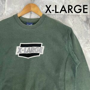 XLARGE エクストララージ スウェット トレーナー ビッグロゴ 刺繍ロゴ リバースウィーブタイプ 裏起毛 USA企画 サイズM 玉FL3068