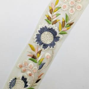 インド刺繍リボン 約60mm 花模様 ブルー