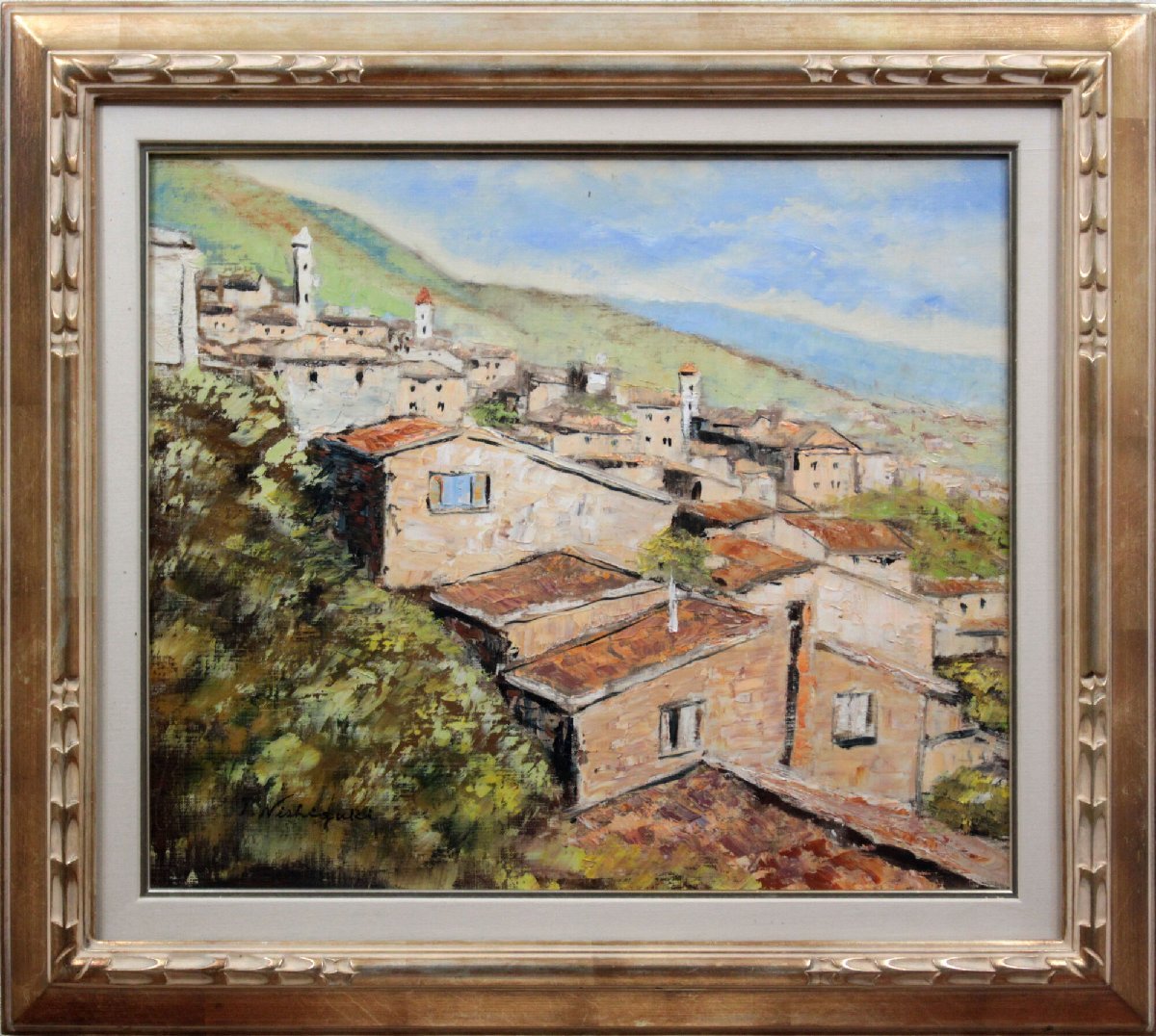 西垣輝夫『シエナ風景(イタリヤ)』油彩画【真作保証】絵画 - 北海道画廊, 絵画, 油彩, 自然, 風景画