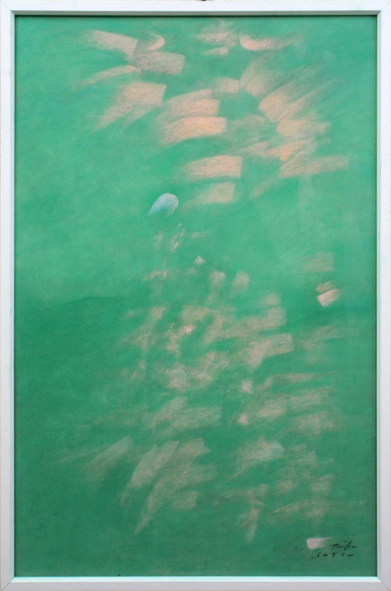 Ясуко Сато Сакура Сакура, танцующая в небе. Зеленая картина пастелью [Подлинность гарантирована] Картина - Галерея Хоккайдо, произведение искусства, Рисование, Рисунок пастелью, Рисунок карандашом