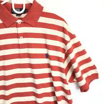 90s USA製 ラルフローレン Ralph Lauren 半袖 ポロシャツ Lサイズ ボーダー ホワイト レッド系_画像2