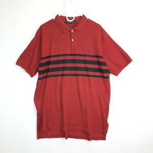90s USA製 ラルフローレン Ralph Lauren 半袖 ポロシャツ Lサイズ ワインレッド ダークネイビー