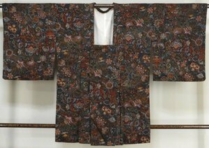 K135　正絹　道行コート　花柄　「玄昇」【美品】　身丈84cm