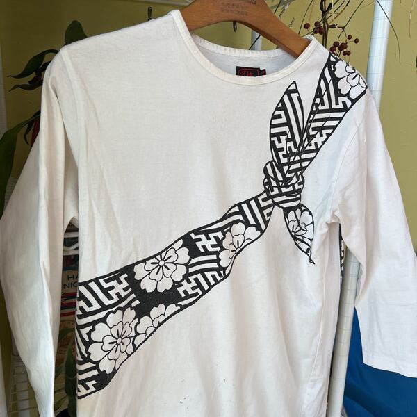 泥棒日記 八部袖 プリントTシャツ 白 M
