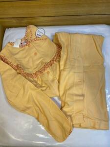新品！　冬用　女性　Lサイズ　パジャマ　ロング　スカート　授乳　黄色　暖かい　ネグリジェ　タグ付き　前開き　ボタン　フリル