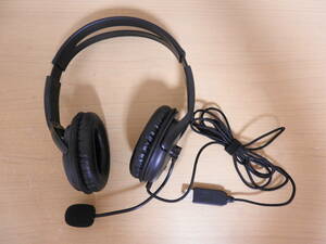 ELECOM エレコム USB ヘッドセット 両耳 オーバーヘッド型 ケーブル1.8m ヘッドフォン マイク HS-HP07SUBK 中古 動作品
