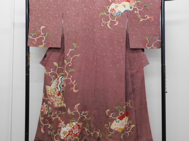[Rakufu] P25330 Yuzen visitant le kimono Taisho Roman k peint à la main, kimono femme, kimono, antique, kimono ancien