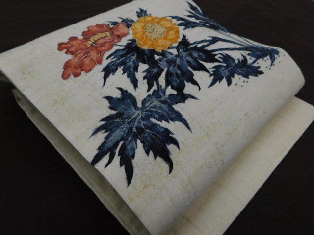 [Rakufu] P25418 Ponge de algodón pintado a mano teñido discreto Nagoya obi Producto del artista k, banda, Obi de Nagoya, A medida