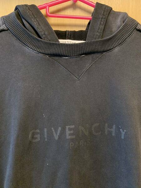 正規 18AW Givenchy ジバンシィ ウォッシュ加工 ロゴ プルオーバー フーディー パーカー 黒 M BM708P3003