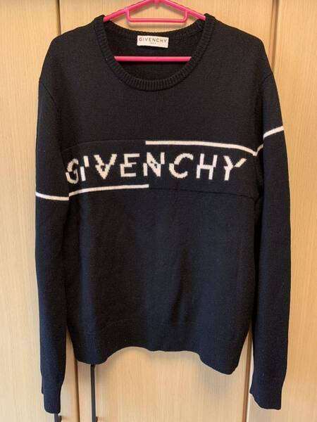 正規 19AW Givenchy ジバンシィ スプリット ロゴ クルーネック ニット 黒白 L BM90B44Y5D