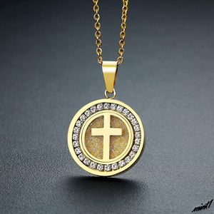 【鮮やかなゴールドクロス】 ネックレス 十字架 コイン キュービックジルコニア ユニセックス アクセサリー レディース お守り