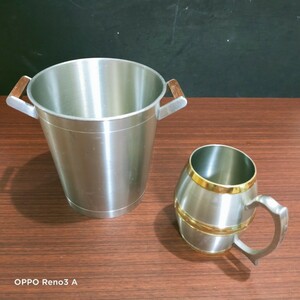 ピューター マレーシア 錫製マグカップ ＆アイスペール　コーヒーカップ　2個セット 