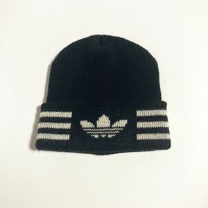 adidas ☆ ニットキャップ アクリル レトロ スポーツ ニット帽 黒 ブラック フリー 秋冬 アメカジ ストリート 古着 アディダス■SHW108